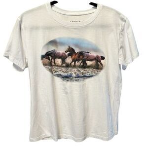 NWOT Modern Lux Women’s White Short Sleeve Graphic Tee Shirt Horses - Size S